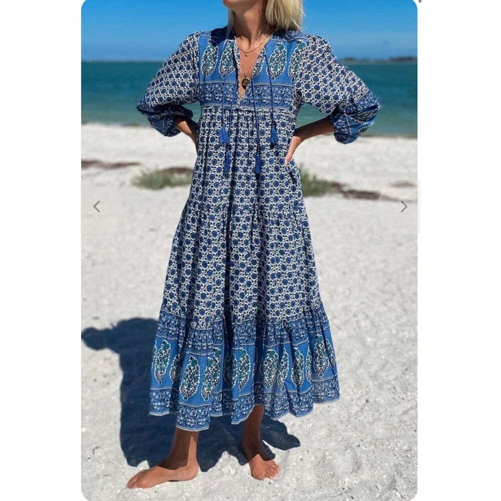 NWT Emerson Fry Heirloom Dress in Indigo organic cotton boho midi dress  w/flaws